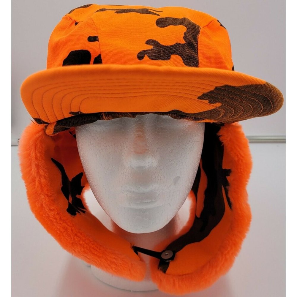 Orange Camo Trapper Hat with Ear Flaps